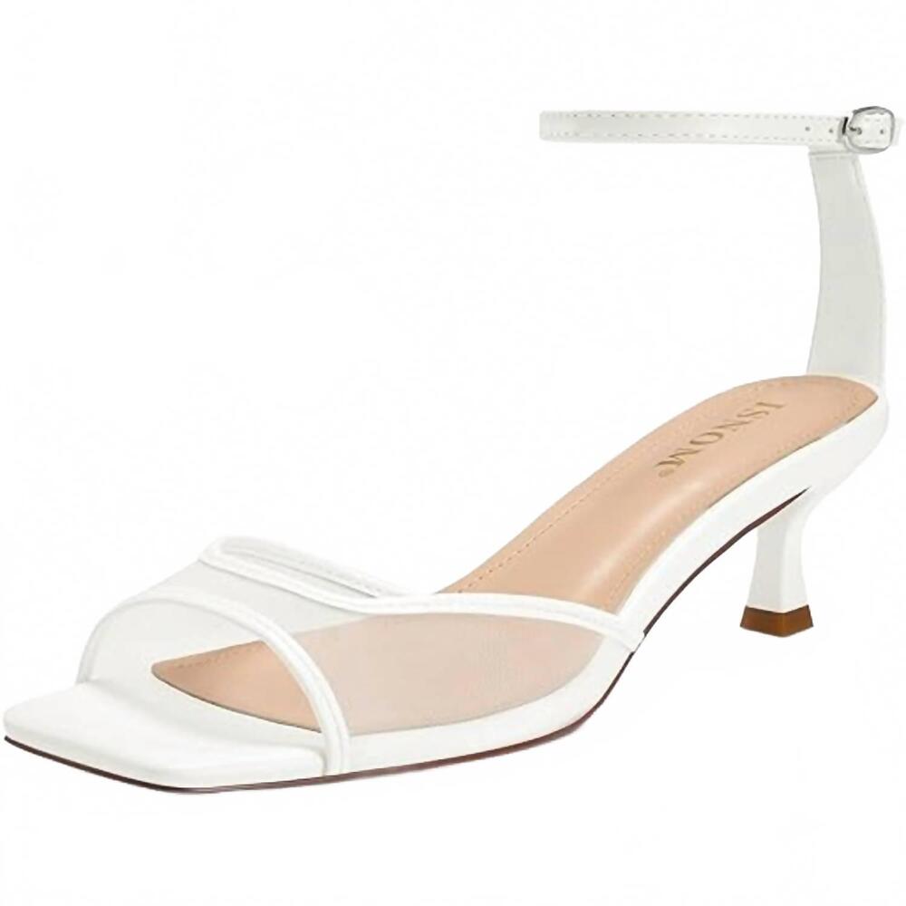 NEW ISNOM women's open toe ankle strap shoes in white